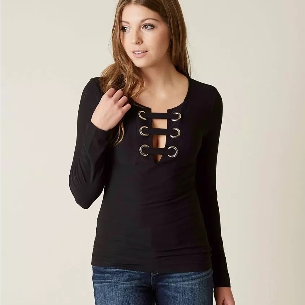 Day Trip Black Long Sleeve Top Size Large